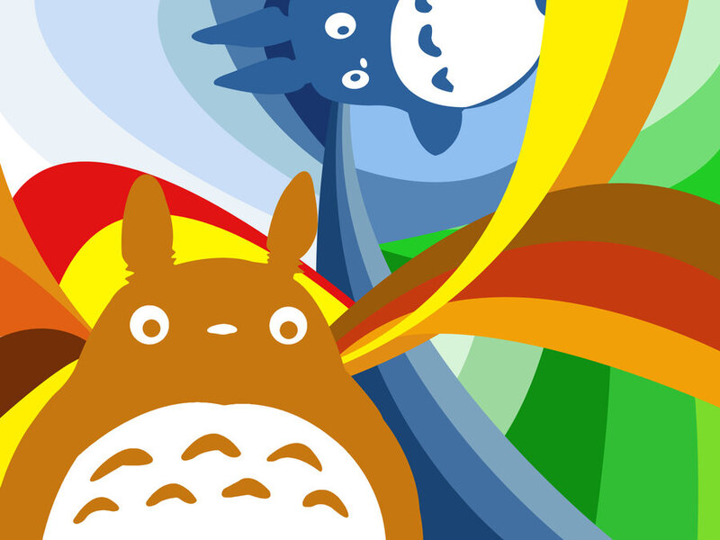 Totoro characters in colorful art