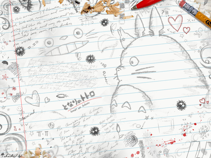 Totoro doodles on notebook