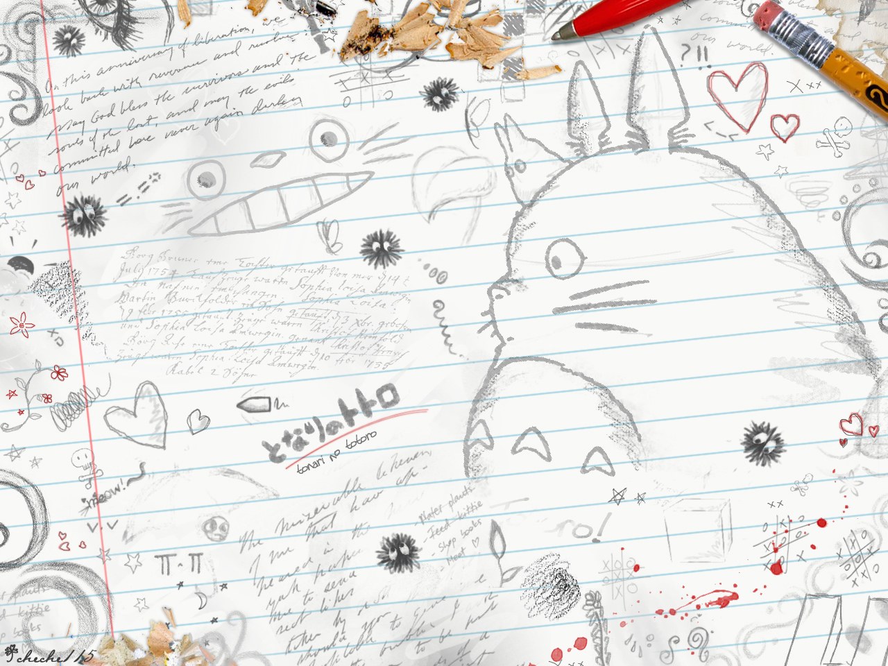 Totoro doodles on notebook