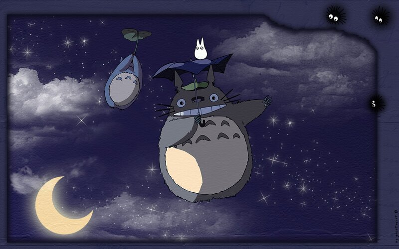 Totoro Flying with Umbrella — Purple