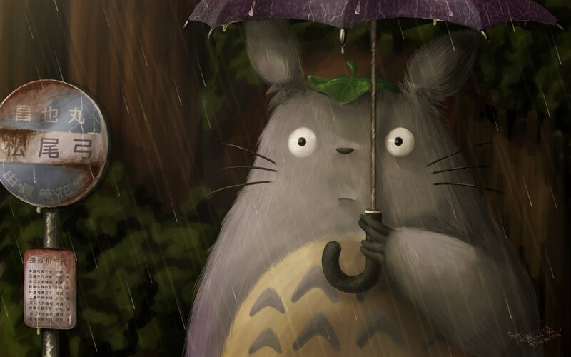 Totoro Holding an Umbrella — Gray