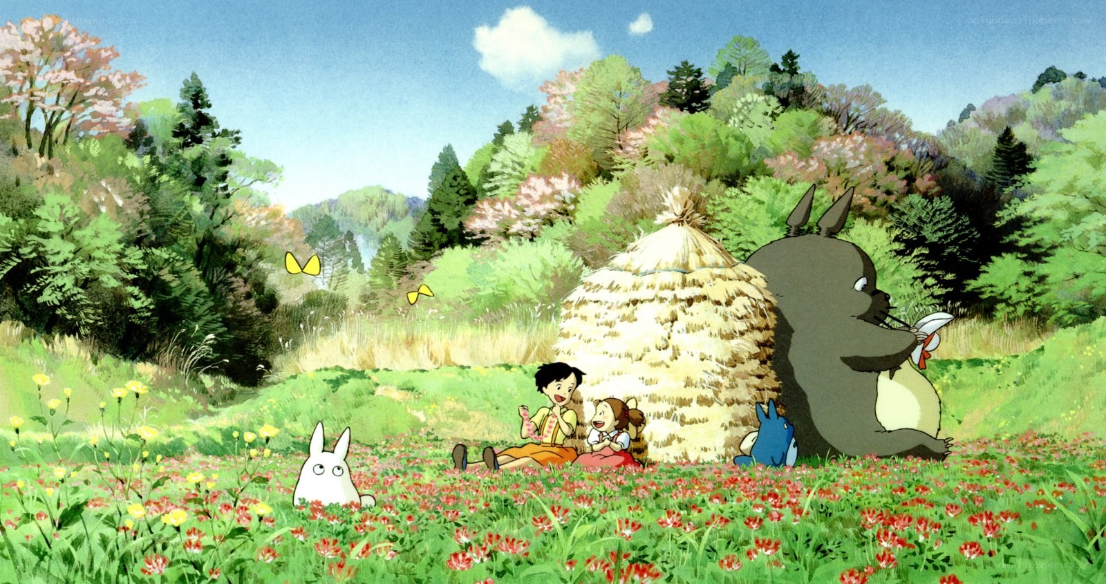 Totoro in a flower field