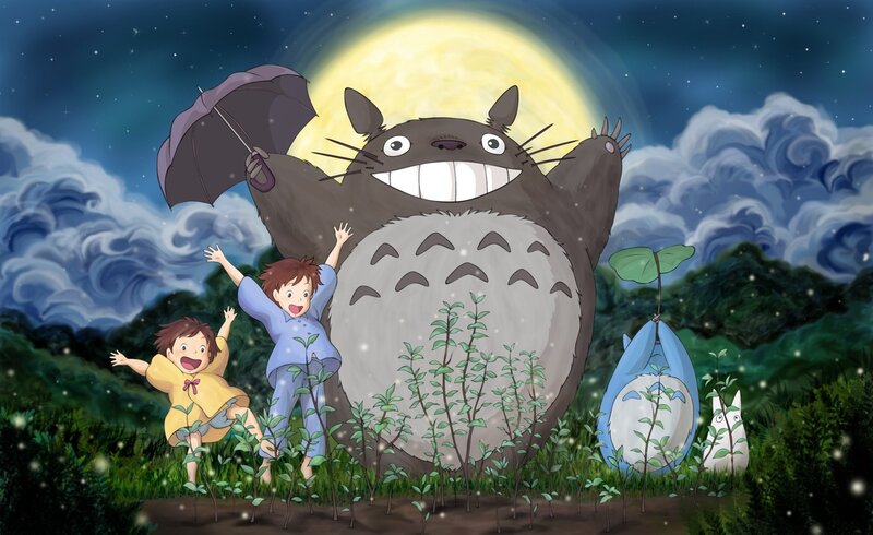 Totoro with children at night