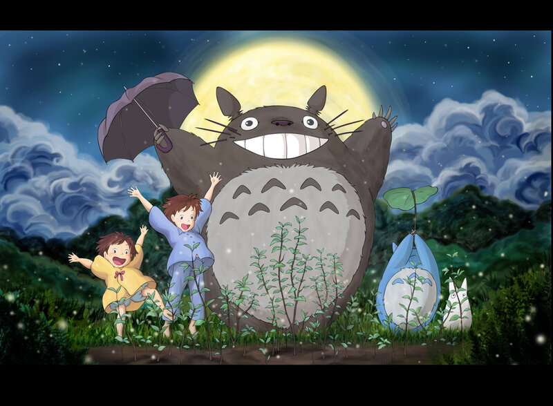 Totoro with Children — Green, Whimsical, Night