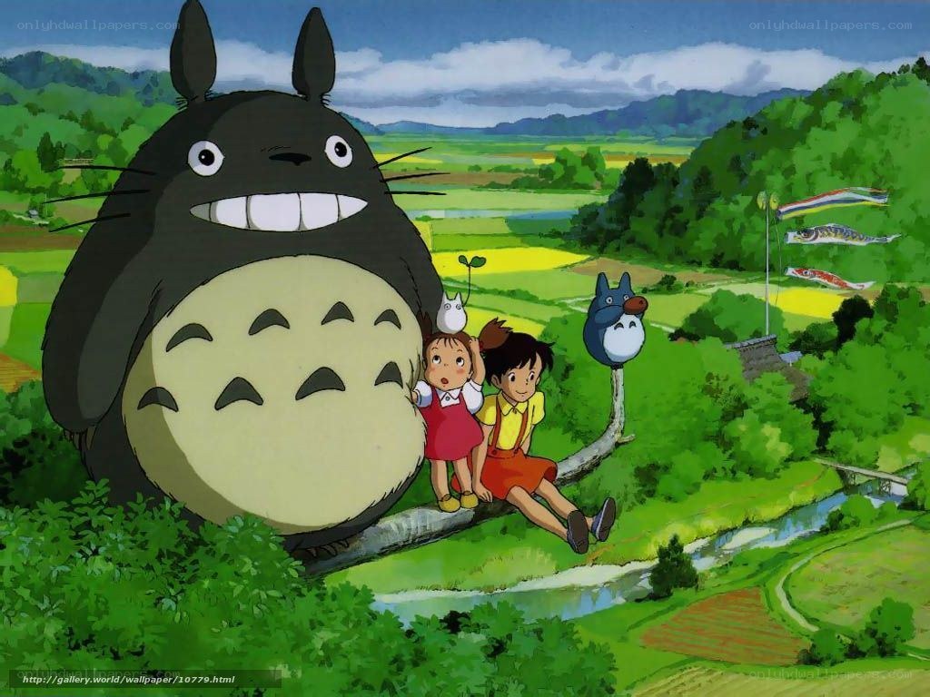 Totoro with children in countryside
