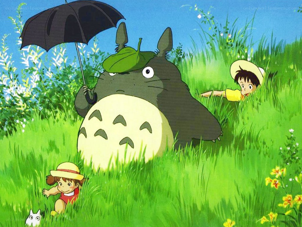 Totoro with children in field