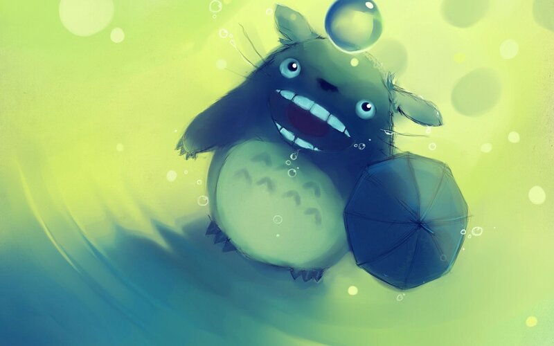 Totoro with Umbrella — Green, Playful