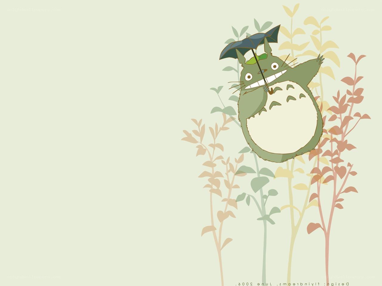 Totoro with umbrella in garden