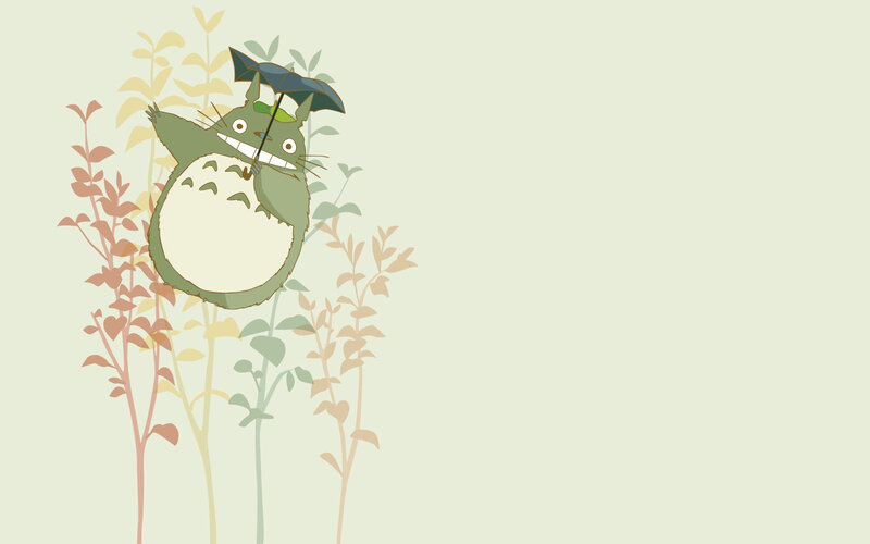 Totoro with umbrella in plants