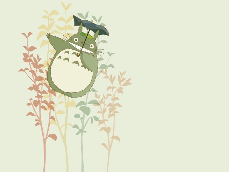 Totoro with umbrella in plants