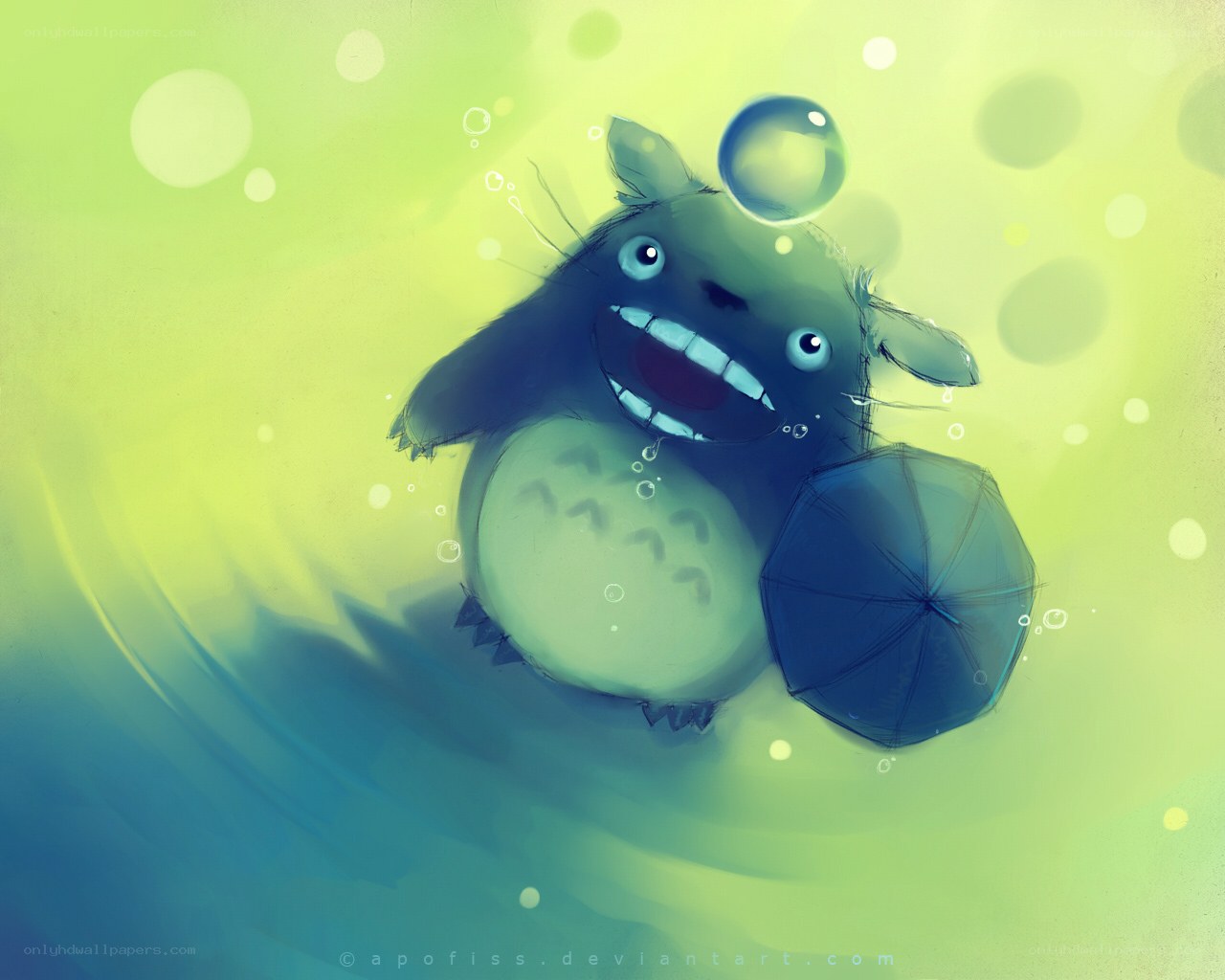 Totoro with umbrella underwater