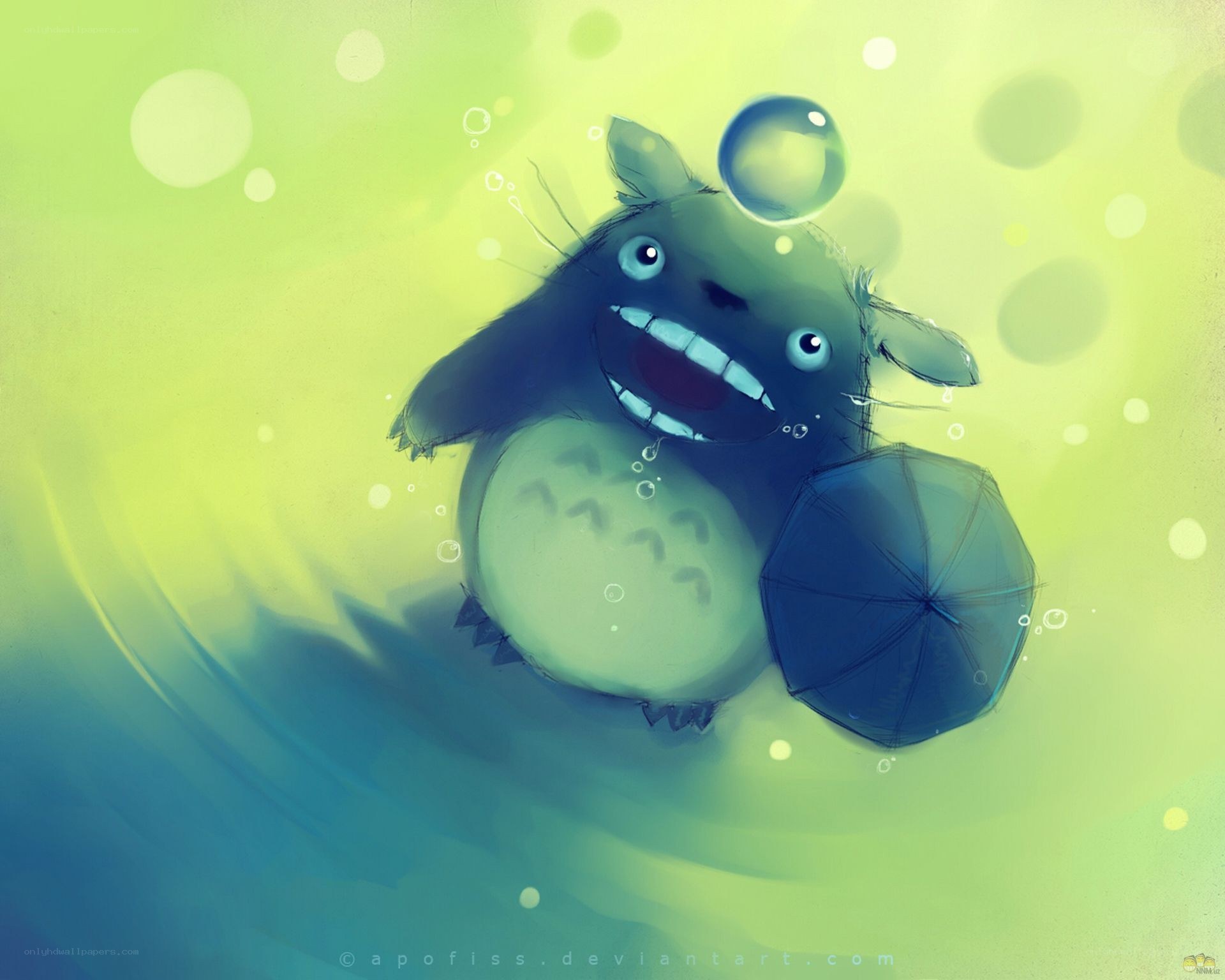 Totoro with umbrella underwater