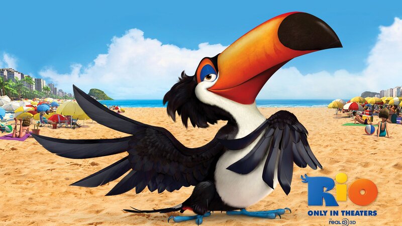 Toucan on a Beach — Blue, Bright, Cheerful