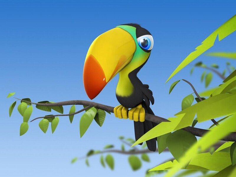 Toucan on Tree Branch — Blue