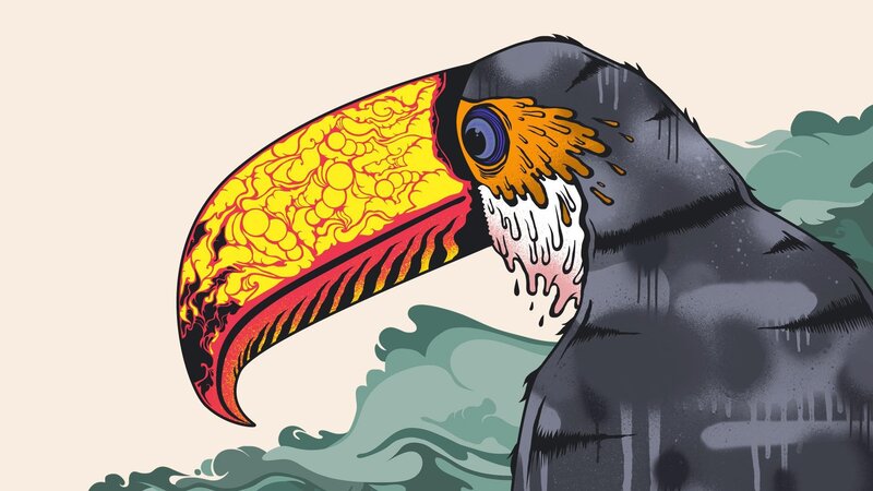 Toucan with Colorful Beak — Yellow, Dramatic, Digital Art, Eye