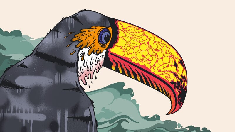 Toucan with Colorful Beak — Yellow, Dramatic, Digital Art