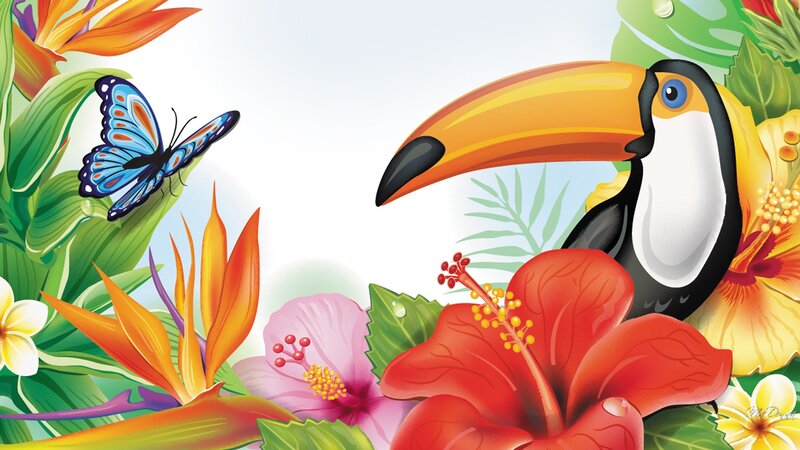Toucan with Tropical Flowers