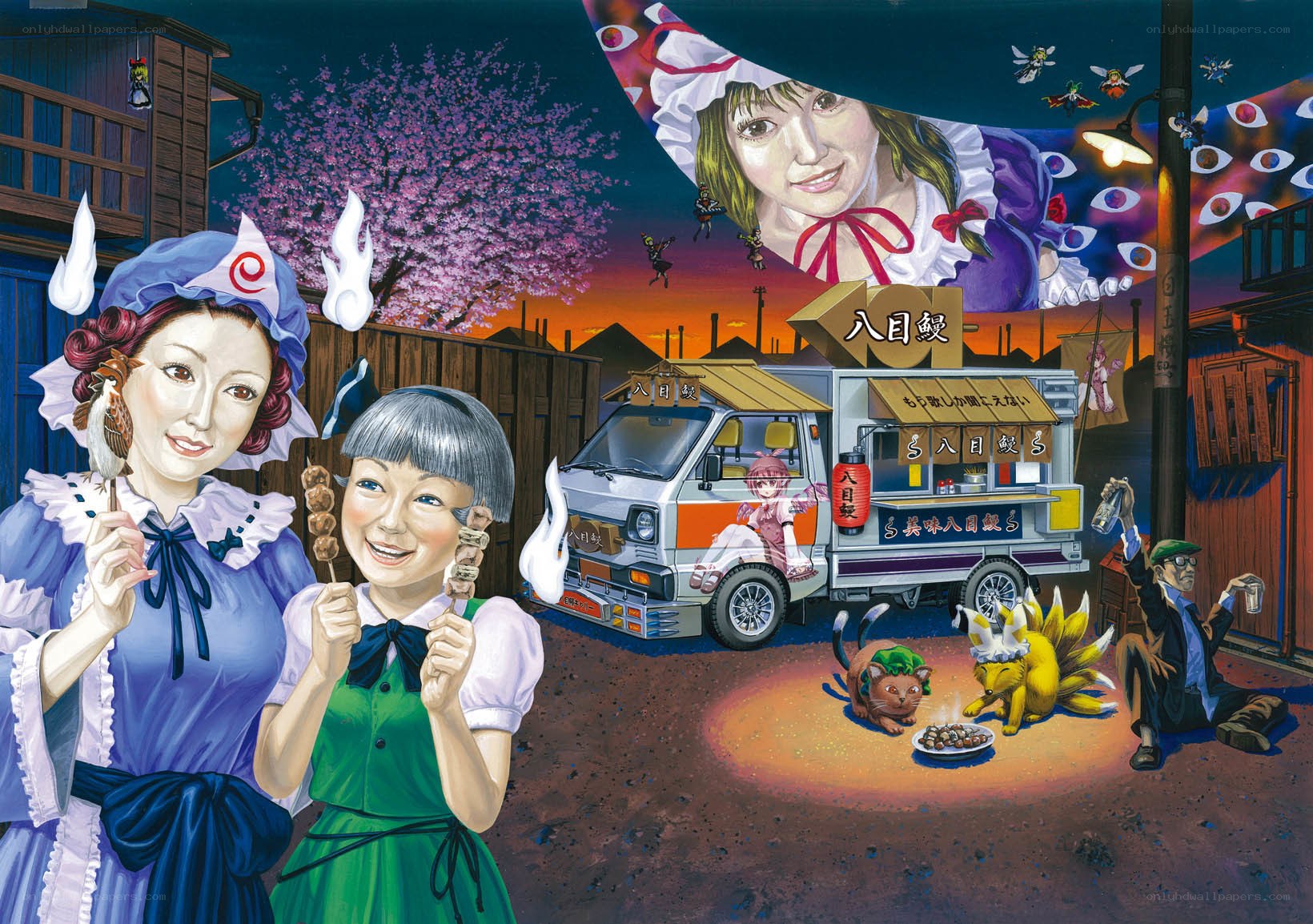Touhou characters at a food stall