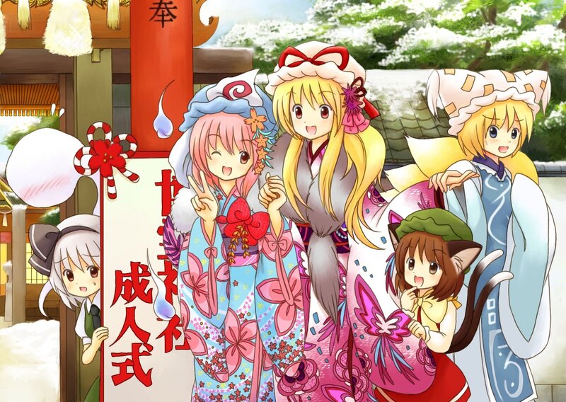 Touhou characters at a shrine