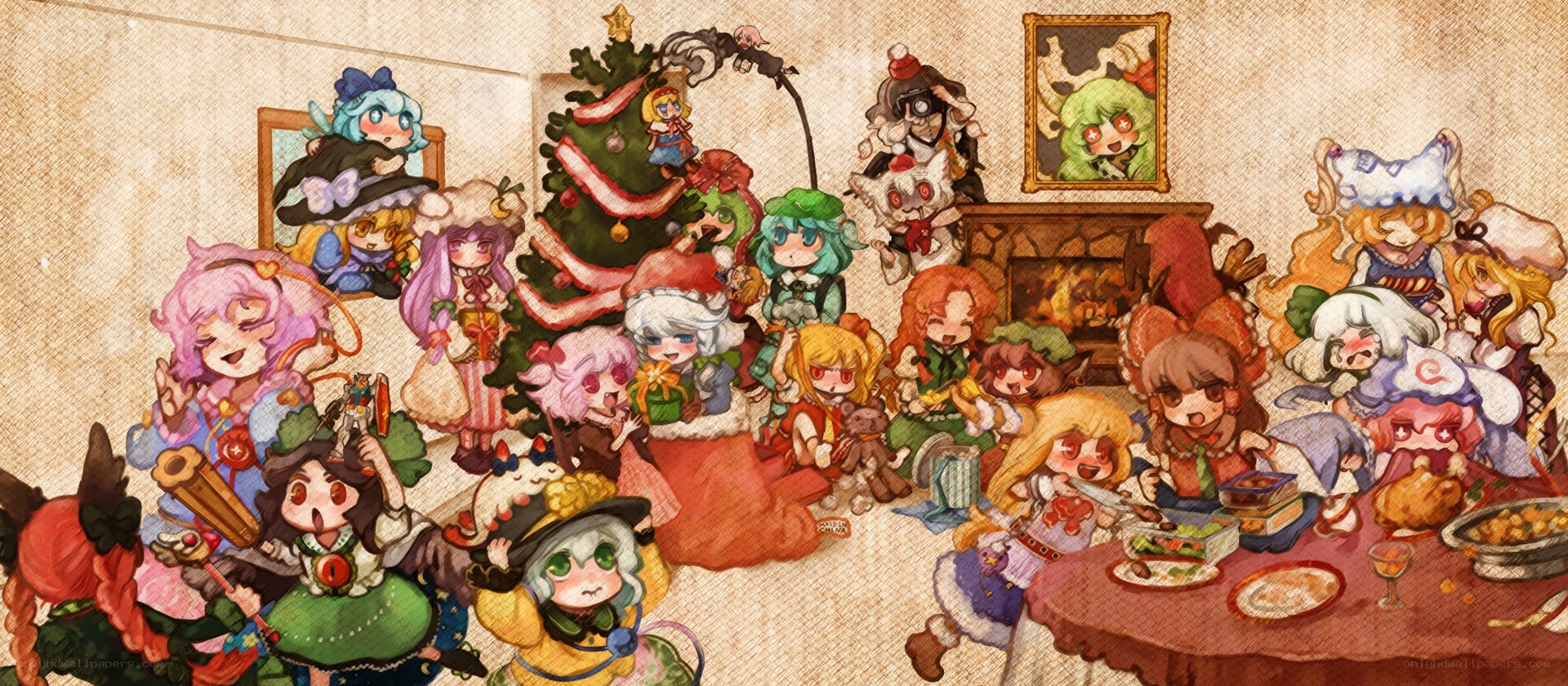 Touhou characters at Christmas party