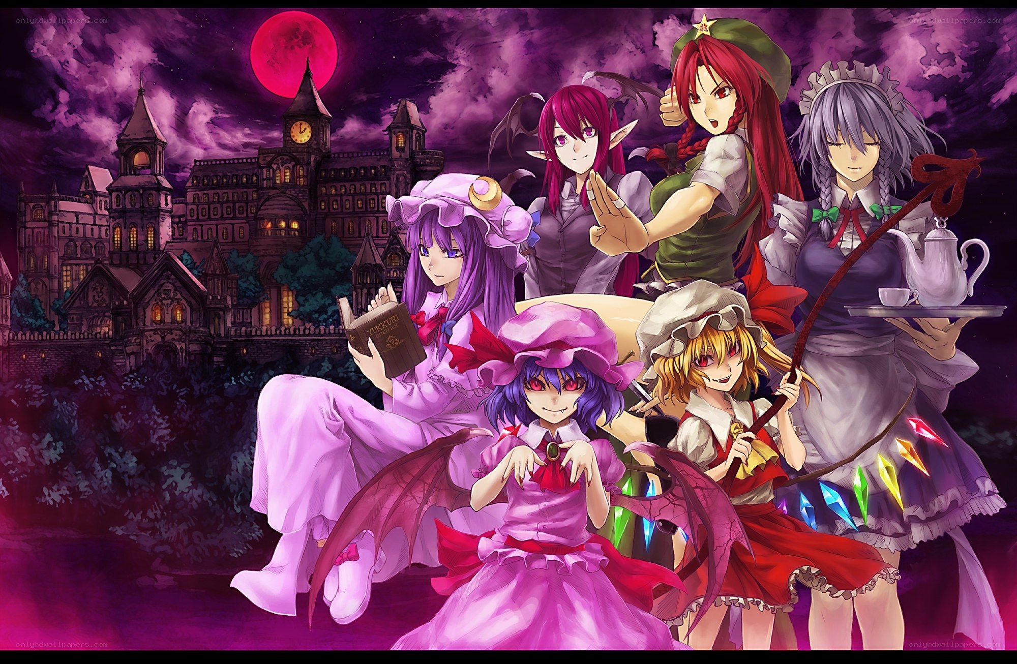 Touhou characters at night