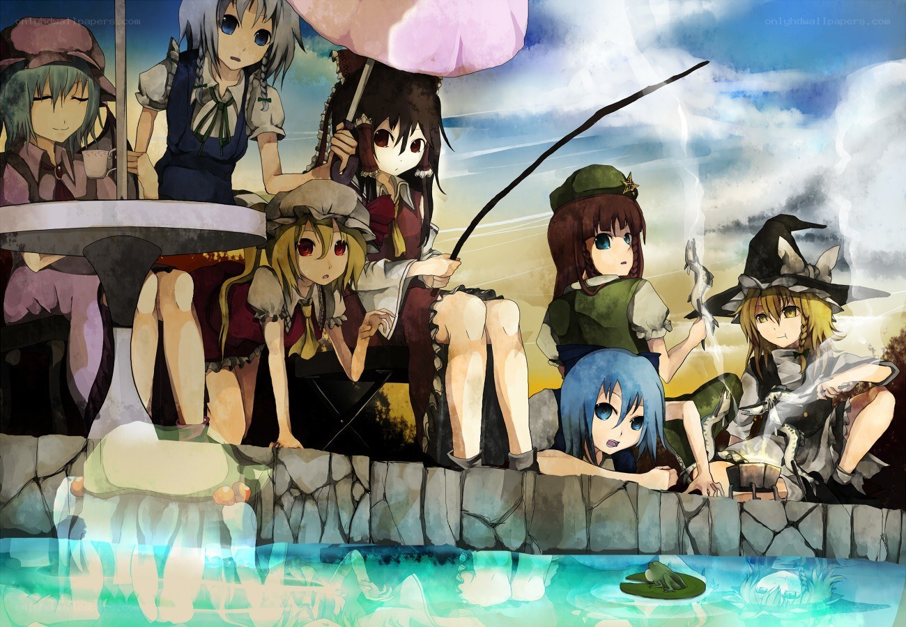 Touhou characters fishing together