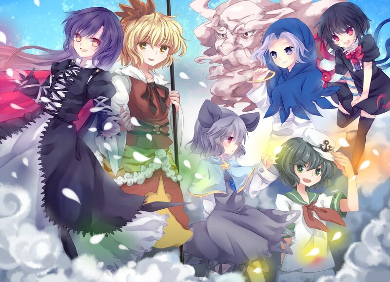 Touhou characters in a battle scene