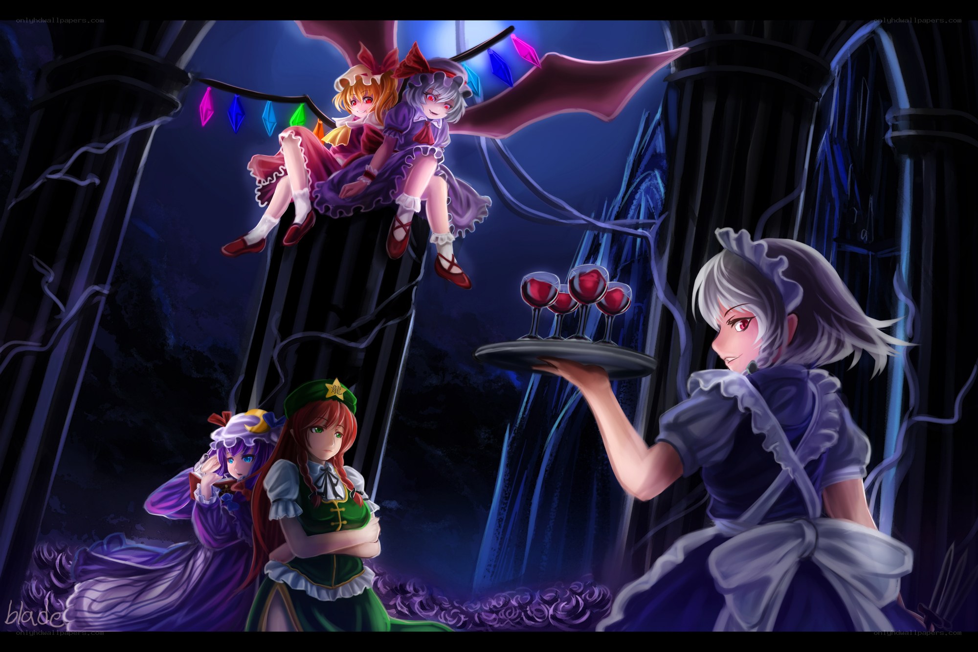 Touhou characters in a castle