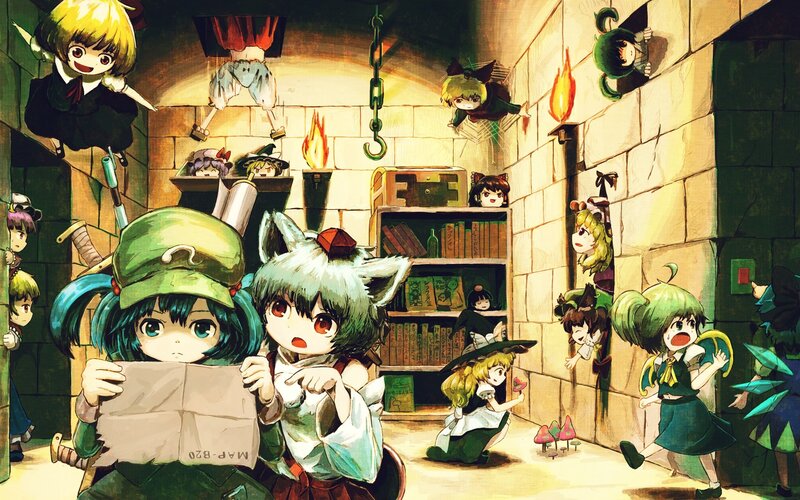 Touhou characters in a dungeon