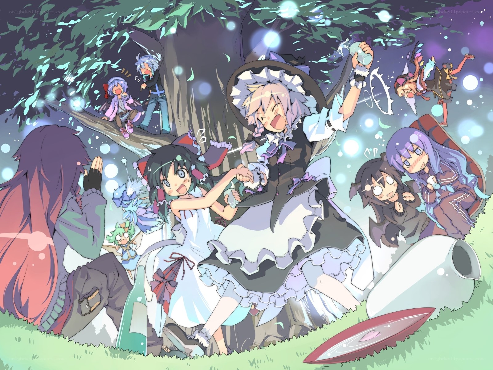 Touhou characters in a forest party