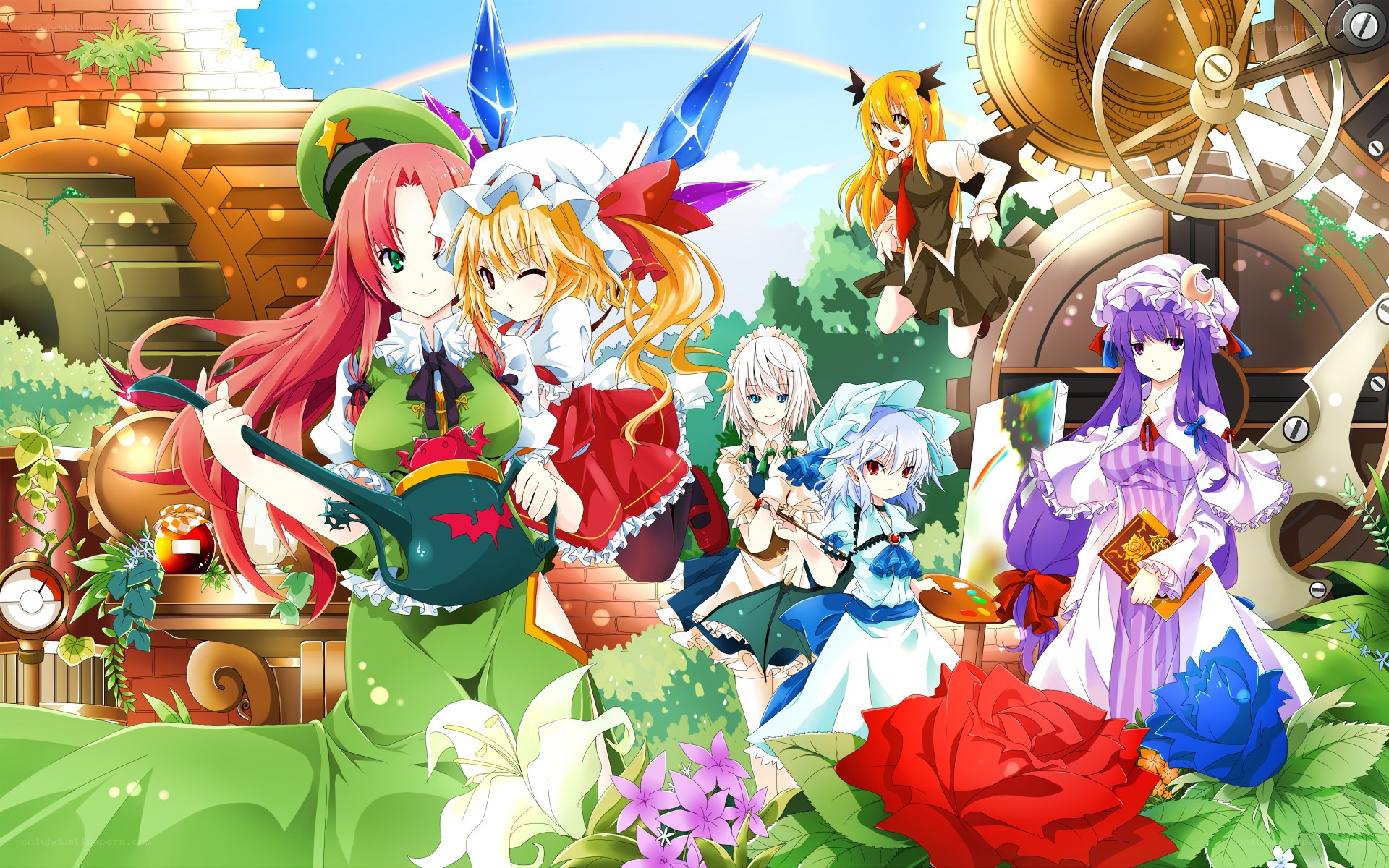 Touhou characters in a garden