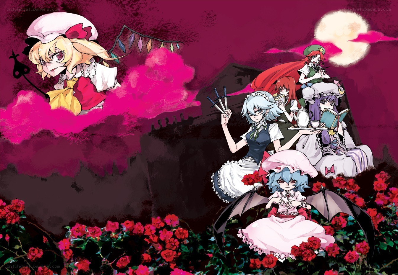 Touhou characters in a garden