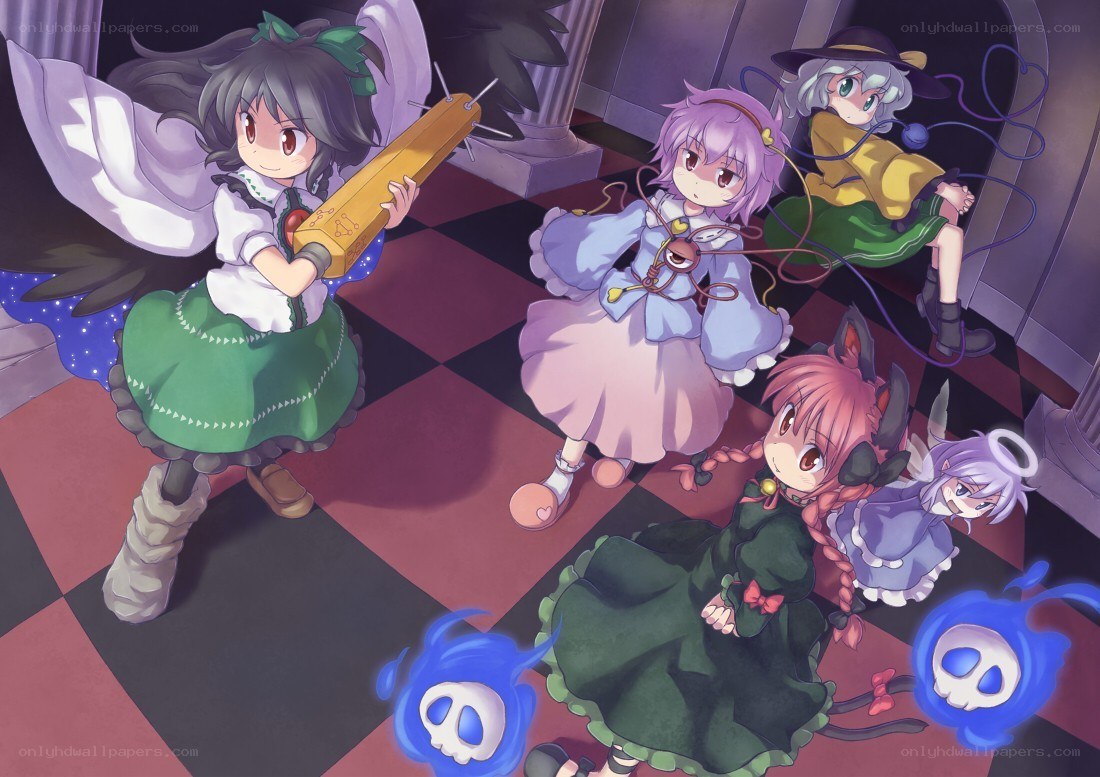 Touhou characters in a grand hall