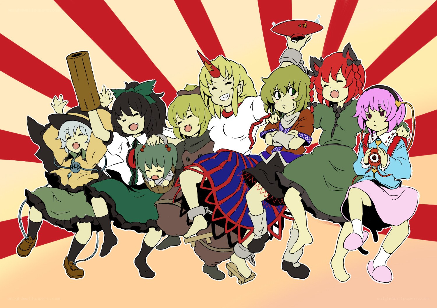 Touhou characters in a group pose