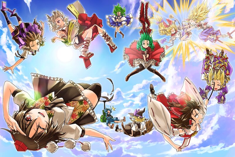 Touhou characters in sky