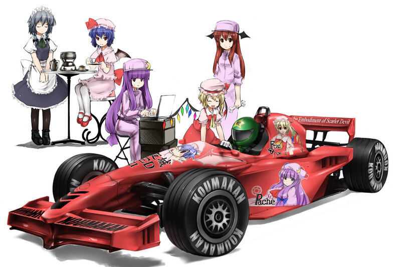 Touhou characters with a race car