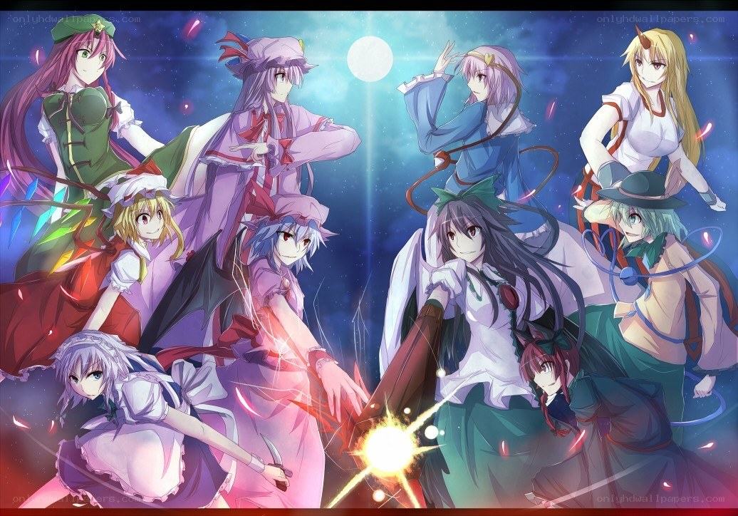 Touhou Project characters in a battle