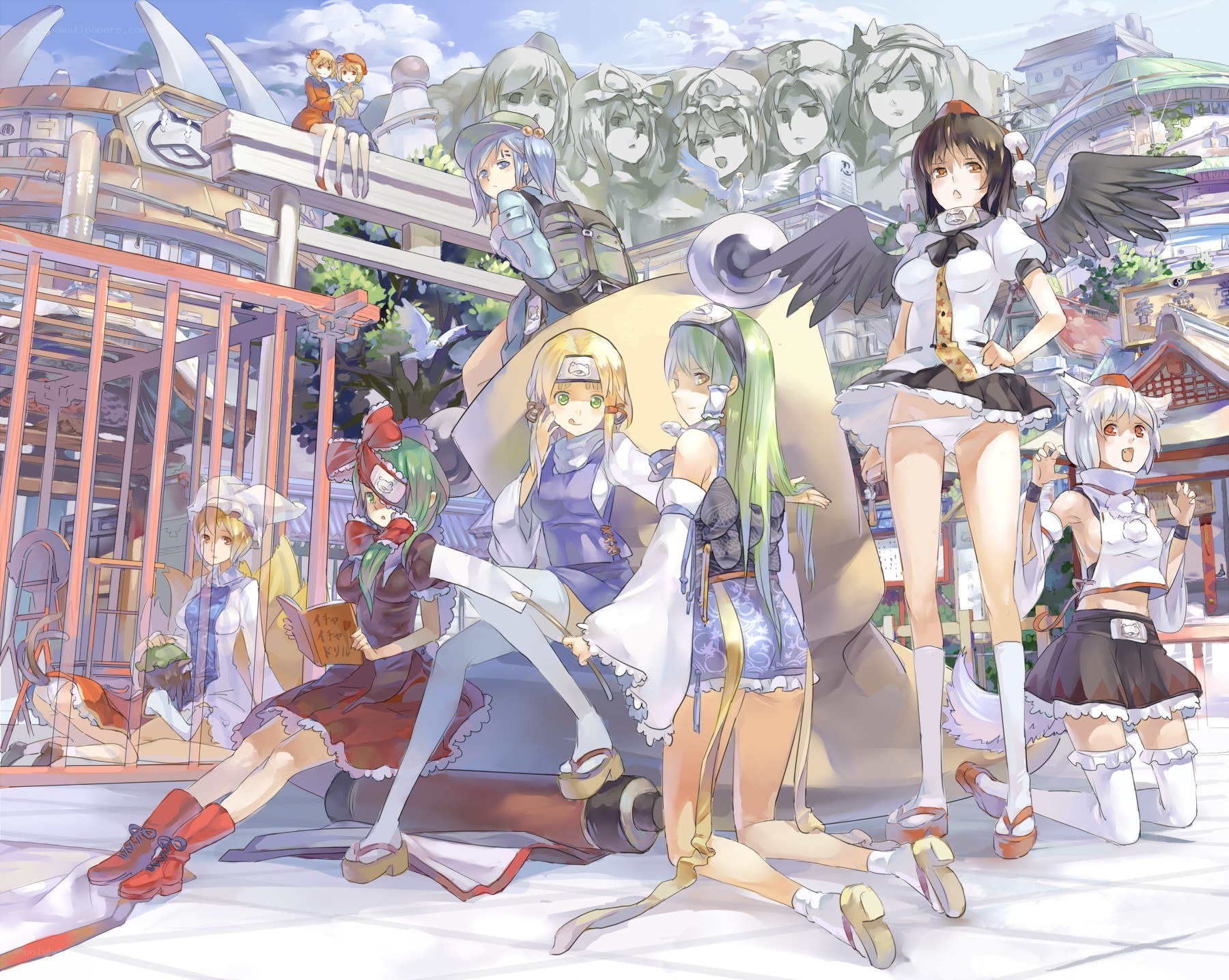 Touhou Project characters in a city
