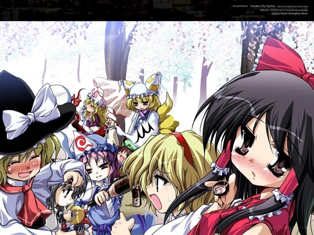 Touhou Project characters in a forest