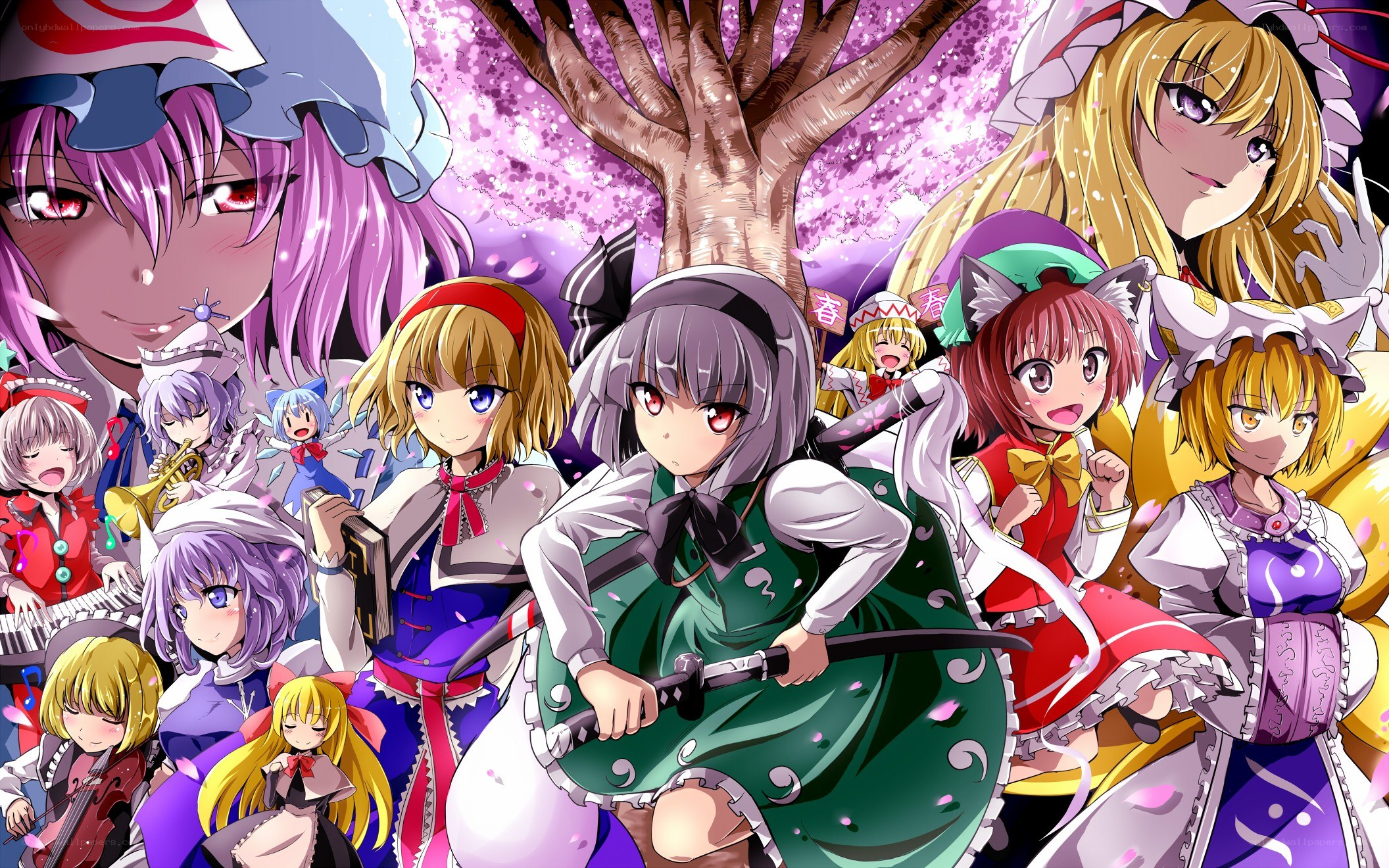Touhou Project characters in cherry blossom