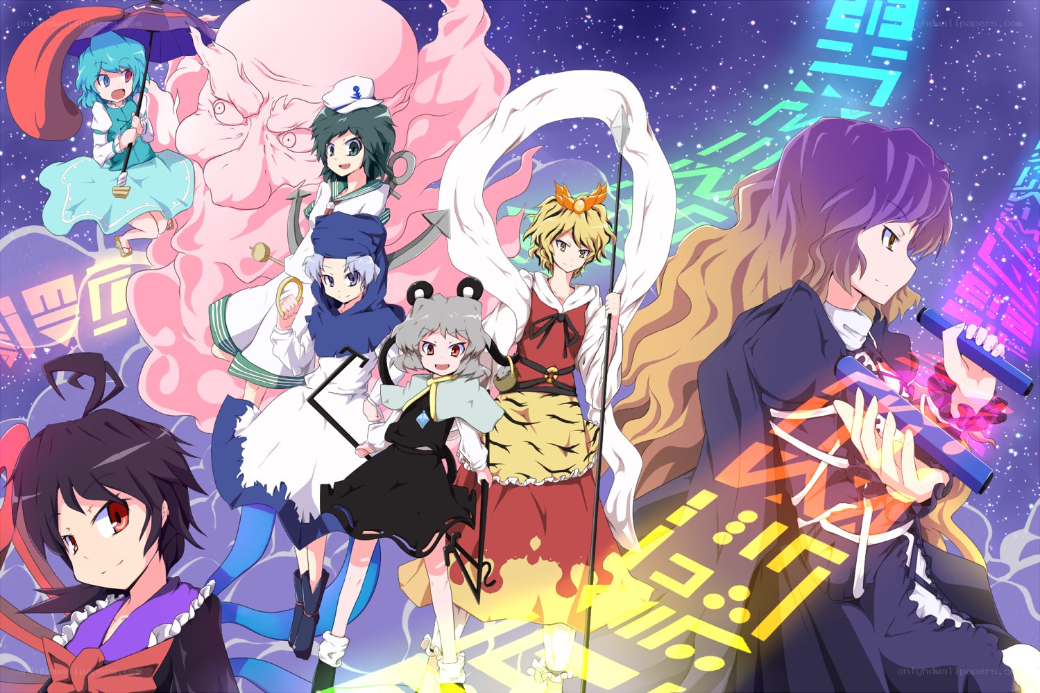 Touhou Project characters in space
