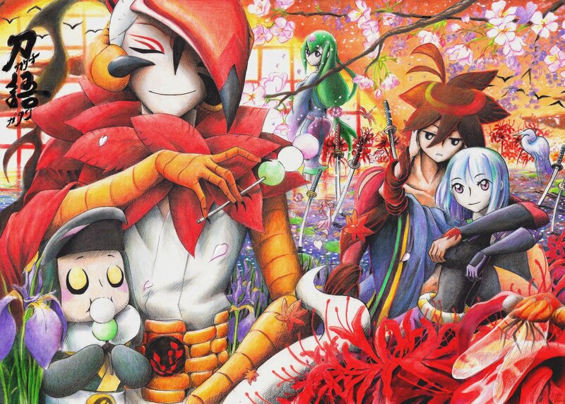 Touken Ranbu characters in cherry blossom scene