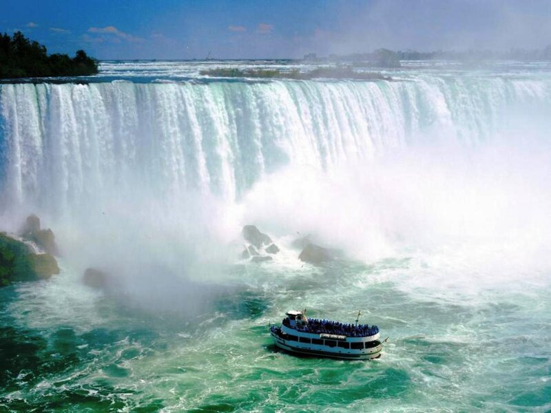 Tour Boat at Waterfall — Blue