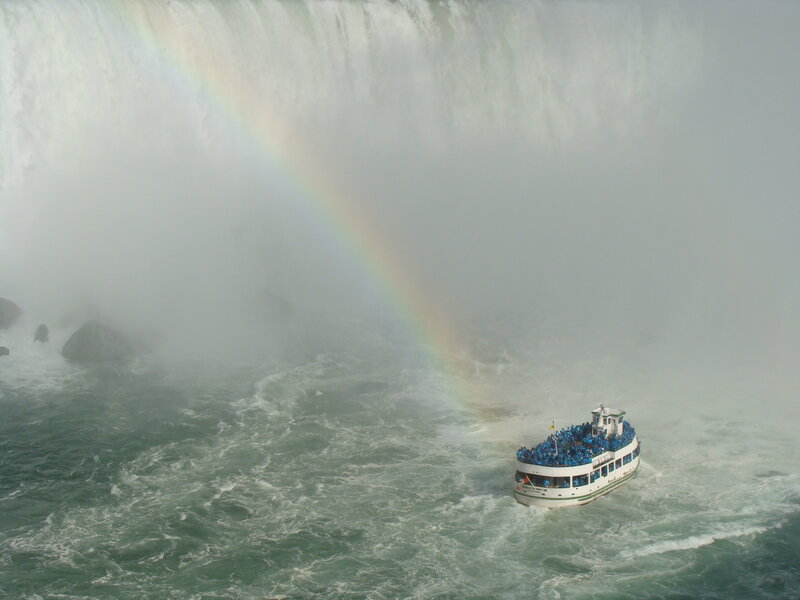 Tour Boat at Waterfall — White, Dramatic