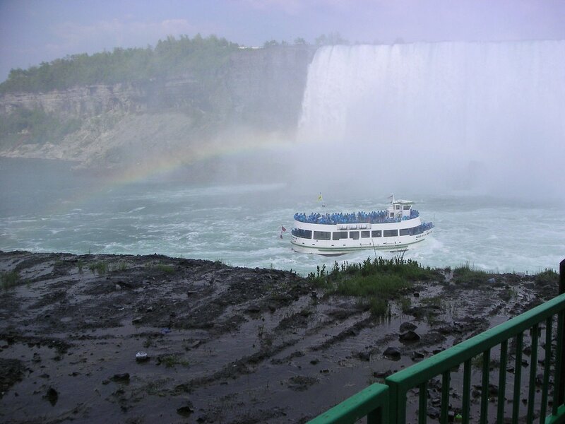 Tour Boat at Waterfall — White, Misty