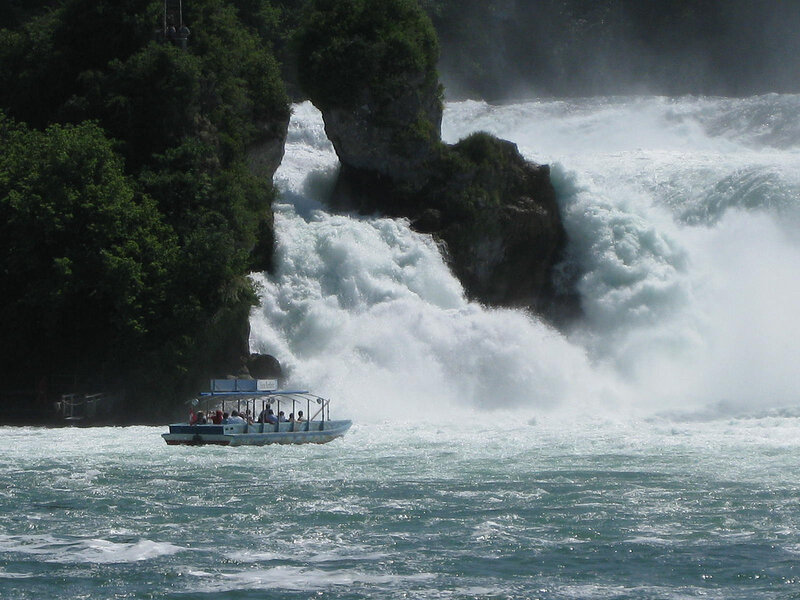 Tour Boat Near Waterfall — Blue