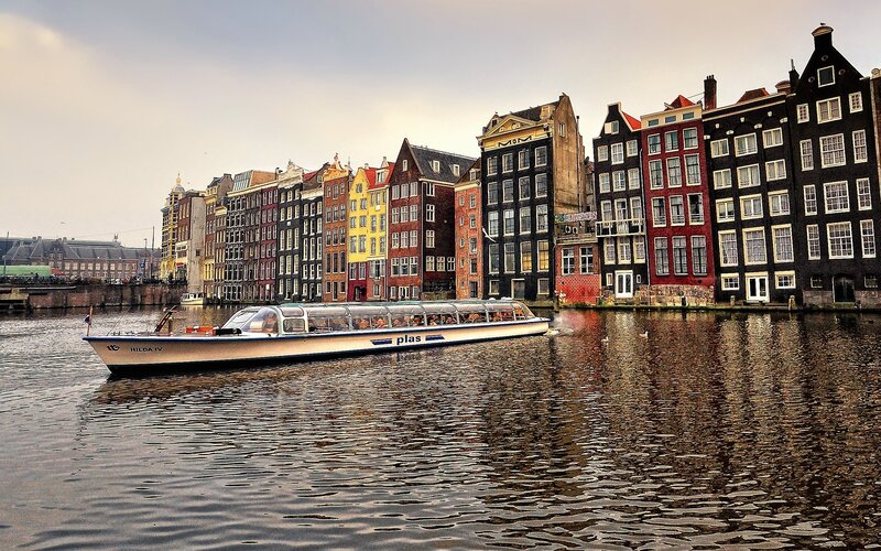 Tour Boat on Canal — Brown, Calm, Afternoon