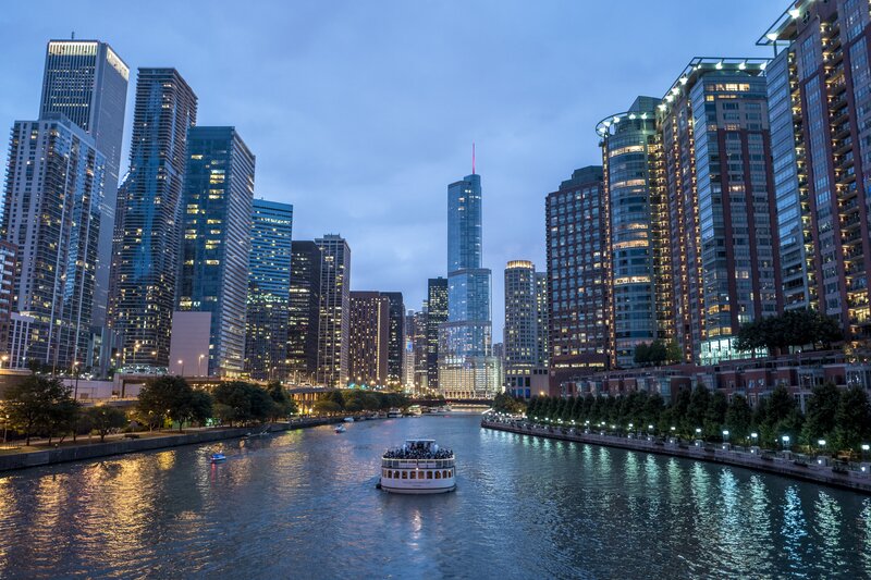 Tour Boat on River — Blue, Calm, Night