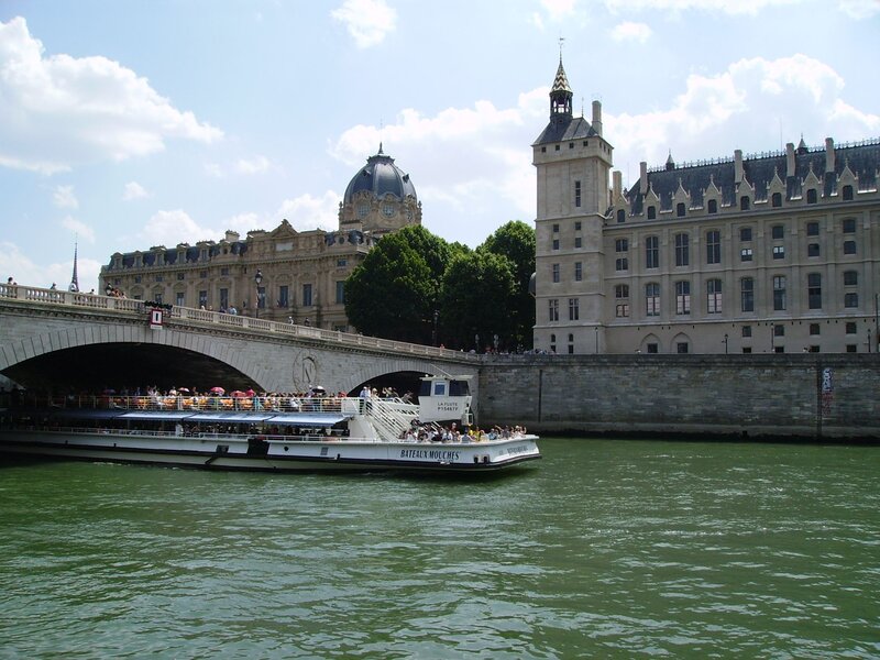 Tour Boat on River — Green, Calm