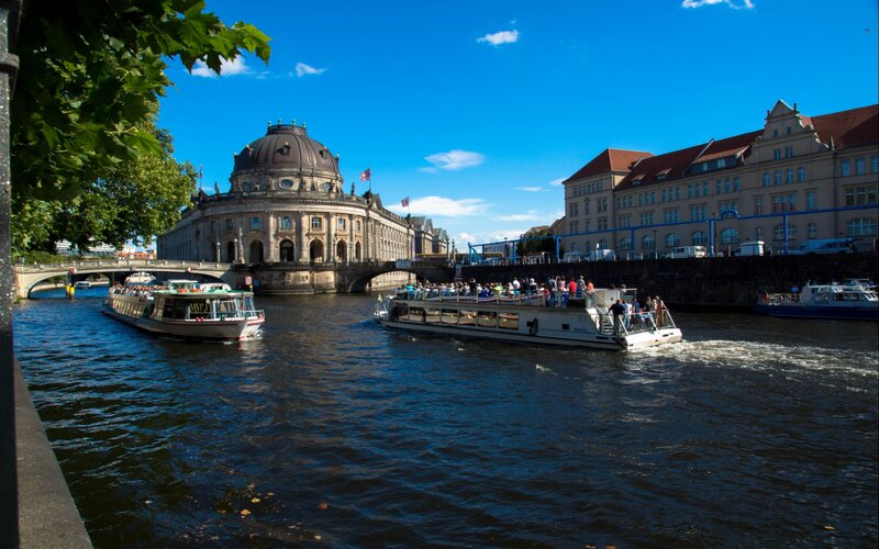 Tour Boats on River — Blue